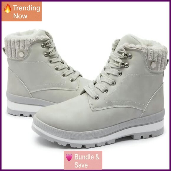 Women's Combat Boots Platform Ankle Boots Waterproof Fuzzy Lined Non-Slip - Picture 2 of 8